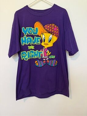 Vintage Looney Tunes Warner Bros. Tweety Purple Graphic Tee with Neon Accents